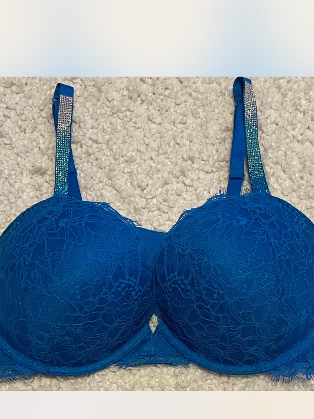 Victoria’s Secret Rhinestone Strap Blue Push Up Bra Size 36DD